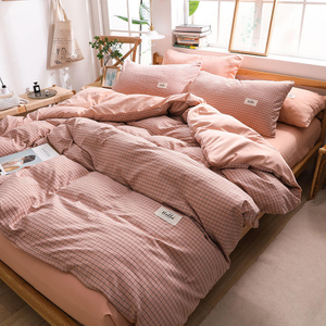 Sábanas de cama de algodón de diseño moderno de tela escocesa rosa de moda de lujo de motel