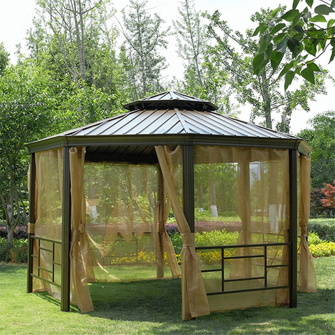 Gazebo de patio de aluminio con techo rígido resistente a los rayos UV de nuevo diseño